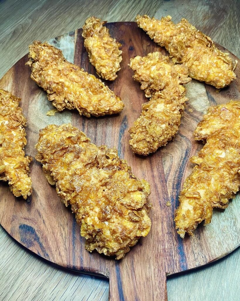 Homemade Crispy Cornflake Chicken Tenders, freshly made and ready to serve