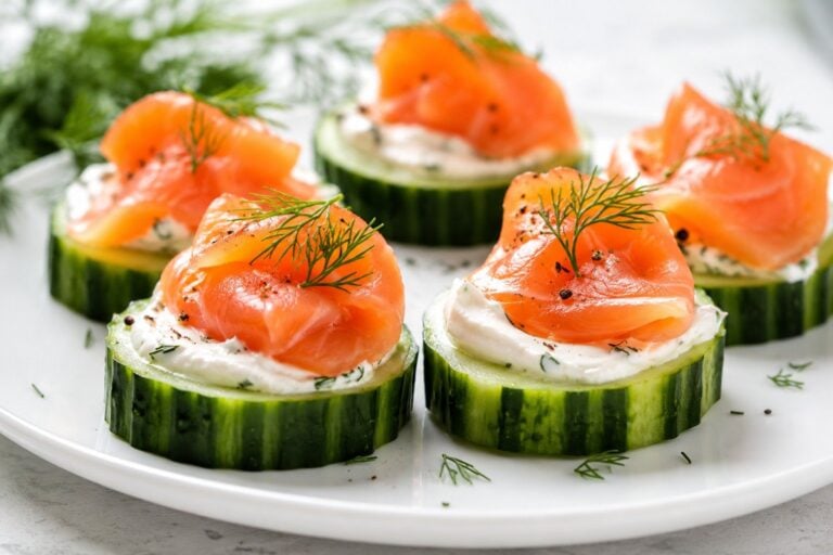 Homemade Easy Cucumber Salmon Bites, freshly made and ready to serve