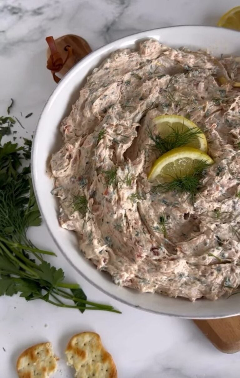 Homemade Easy Smoked Salmon Dip, freshly made and ready to serve