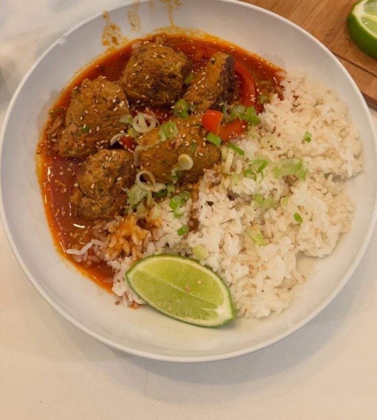 Homemade Thai Red Curry Chicken Meatballs, freshly made and ready to serve
