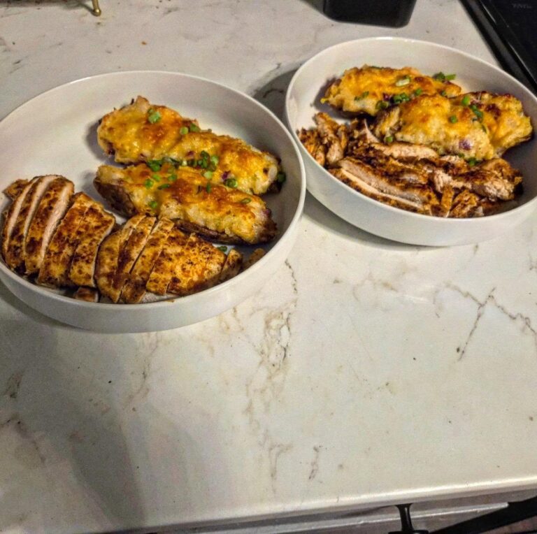 Homemade Twice Baked Potatoes with Smoky Chicken, freshly made and ready to serve